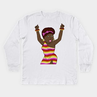 African American black woman disco funky dancing. Kids Long Sleeve T-Shirt